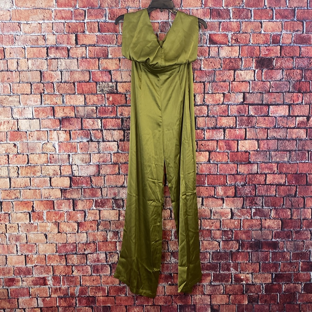 Asos Naanaa Satin Halter Neck Wide Leg Jumpsuit In Green